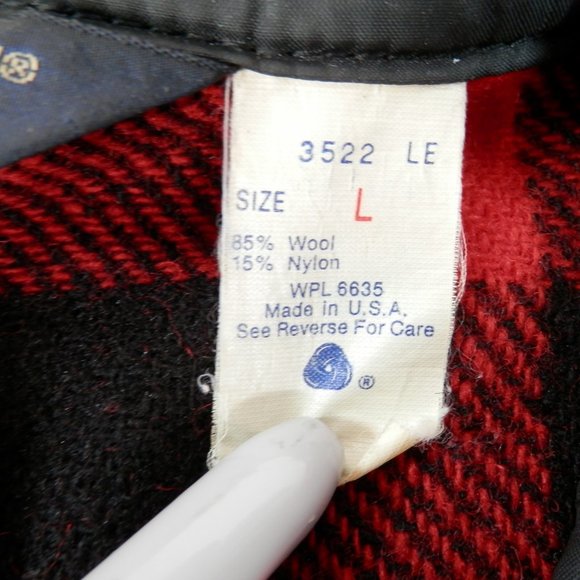 Lands End Mens L Wool Nylon Long Sleeve Red Black Buffalo Plaid Shirt Shacket - Picture 5 of 7